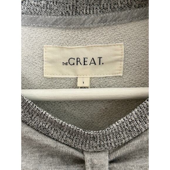 THE GREAT. The Bow Dropped Shoulder Sweatshirt Light Heather Grey Women's Size 1 - Picture 9 of 11